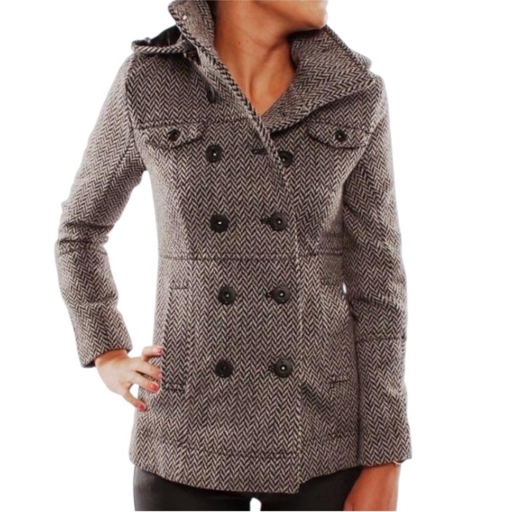 Hurley Wool Blend Double Breasted Herringbone Textured Tailored Classic Jacket S